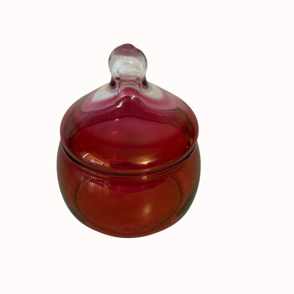 Vintage Imperial Cranberry Glass Jar With Dome Ombre Lid Apothecary Vanity Decor - Picture 7 of 16